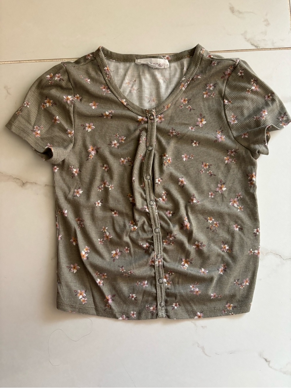 Pink Rose Olive Button-Front Women’s Top